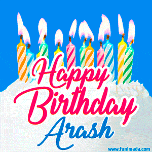 Happy Birthday GIF for Arash with Birthday Cake and Lit Candles