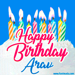 Happy Birthday GIF for Arav with Birthday Cake and Lit Candles