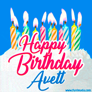 Happy Birthday GIF for Avett with Birthday Cake and Lit Candles
