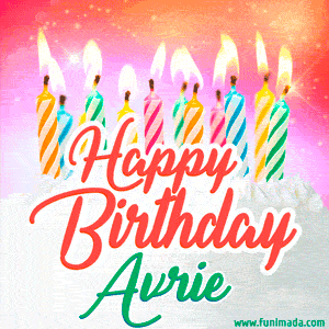 Happy Birthday GIF for Avrie with Birthday Cake and Lit Candles