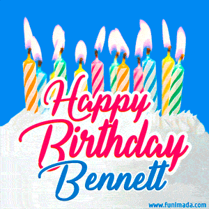 Happy Birthday GIF for Bennett with Birthday Cake and Lit Candles