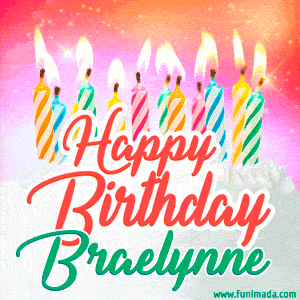 Happy Birthday GIF for Braelynne with Birthday Cake and Lit Candles