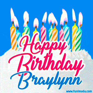 Happy Birthday GIF for Braylynn with Birthday Cake and Lit Candles