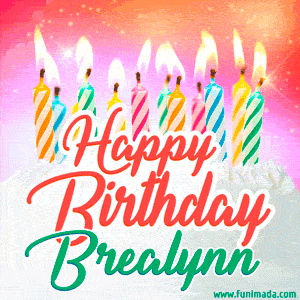 Happy Birthday GIF for Brealynn with Birthday Cake and Lit Candles