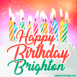 Happy Birthday GIF for Brighton with Birthday Cake and Lit Candles