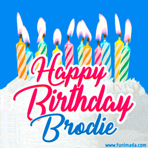 Happy Birthday GIF for Brodie with Birthday Cake and Lit Candles