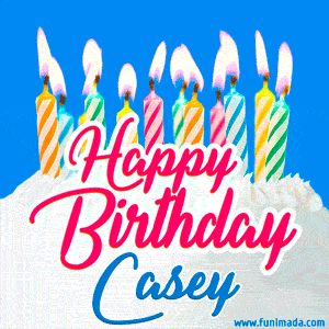 Happy Birthday GIF for Casey with Birthday Cake and Lit Candles
