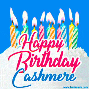 Happy Birthday GIF for Cashmere with Birthday Cake and Lit Candles