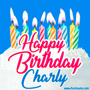 Happy Birthday GIF for Charly with Birthday Cake and Lit Candles