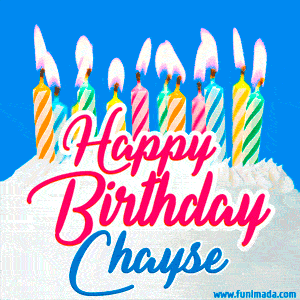 Happy Birthday GIF for Chayse with Birthday Cake and Lit Candles