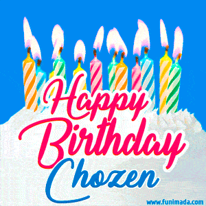 Happy Birthday GIF for Chozen with Birthday Cake and Lit Candles