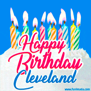 Happy Birthday GIF for Cleveland with Birthday Cake and Lit Candles