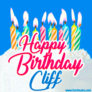 Happy Birthday GIF for Cliff with Birthday Cake and Lit Candles