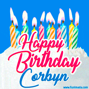 Happy Birthday GIF for Corbyn with Birthday Cake and Lit Candles