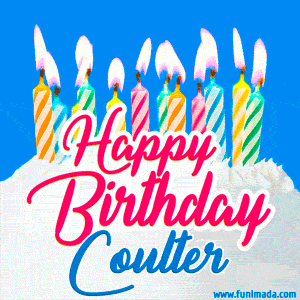Happy Birthday GIF for Coulter with Birthday Cake and Lit Candles