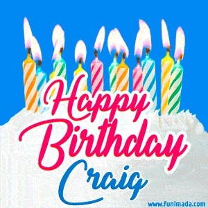 Happy Birthday GIF for Craig with Birthday Cake and Lit Candles