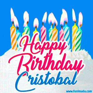 Happy Birthday GIF for Cristobal with Birthday Cake and Lit Candles