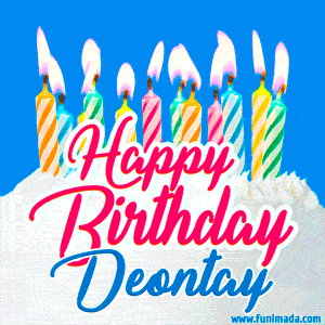 Happy Birthday GIF for Deontay with Birthday Cake and Lit Candles
