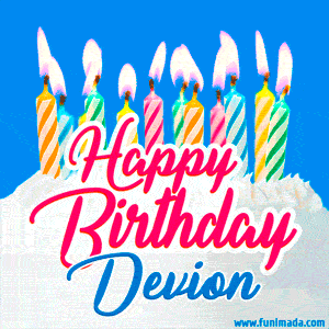 Happy Birthday GIF for Devion with Birthday Cake and Lit Candles