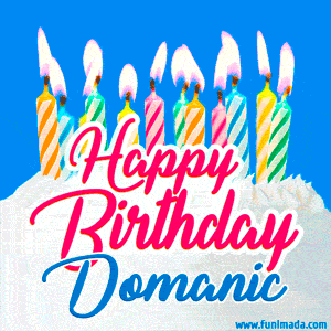 Happy Birthday GIF for Domanic with Birthday Cake and Lit Candles