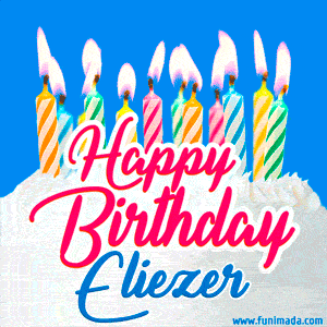 Happy Birthday GIF for Eliezer with Birthday Cake and Lit Candles