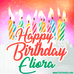 Happy Birthday GIF for Eliora with Birthday Cake and Lit Candles