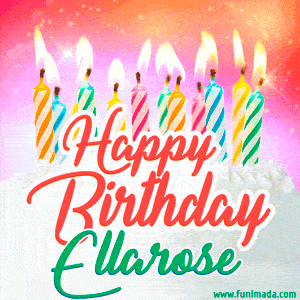 Happy Birthday GIF for Ellarose with Birthday Cake and Lit Candles