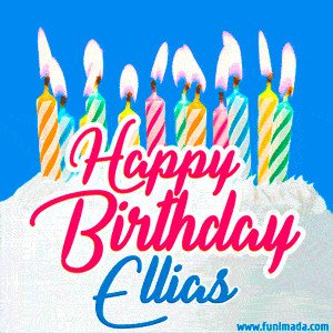 Happy Birthday GIF for Ellias with Birthday Cake and Lit Candles