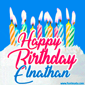Happy Birthday GIF for Elnathan with Birthday Cake and Lit Candles