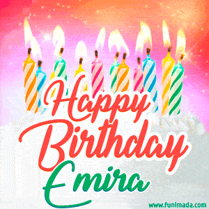 Happy Birthday GIF for Emira with Birthday Cake and Lit Candles