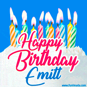Happy Birthday GIF for Emitt with Birthday Cake and Lit Candles