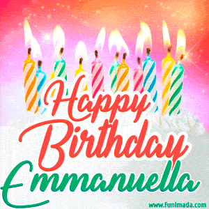 Happy Birthday GIF for Emmanuella with Birthday Cake and Lit Candles