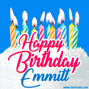 Happy Birthday GIF for Emmitt with Birthday Cake and Lit Candles
