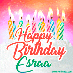 Happy Birthday GIF for Esraa with Birthday Cake and Lit Candles