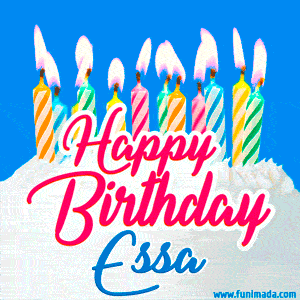 Happy Birthday GIF for Essa with Birthday Cake and Lit Candles