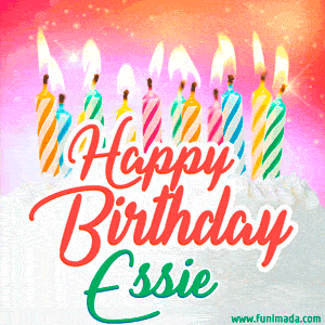 Happy Birthday GIF for Essie with Birthday Cake and Lit Candles
