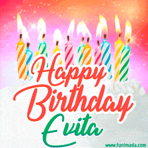 Happy Birthday GIF for Evita with Birthday Cake and Lit Candles
