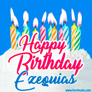 Happy Birthday GIF for Ezequias with Birthday Cake and Lit Candles