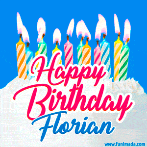 Happy Birthday GIF for Florian with Birthday Cake and Lit Candles