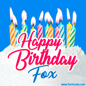 Happy Birthday GIF for Fox with Birthday Cake and Lit Candles