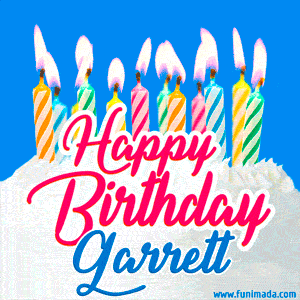 Happy Birthday GIF for Garrett with Birthday Cake and Lit Candles