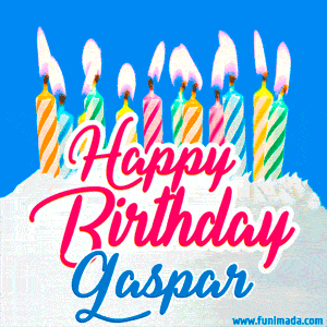 Happy Birthday GIF for Gaspar with Birthday Cake and Lit Candles