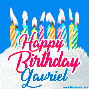 Happy Birthday GIF for Gavriel with Birthday Cake and Lit Candles