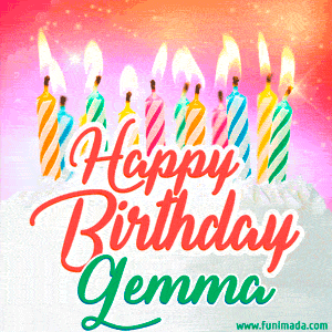 Happy Birthday GIF for Gemma with Birthday Cake and Lit Candles