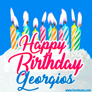 Happy Birthday GIF for Georgios with Birthday Cake and Lit Candles