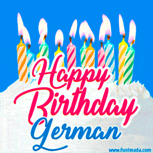 Happy Birthday GIF for German with Birthday Cake and Lit Candles