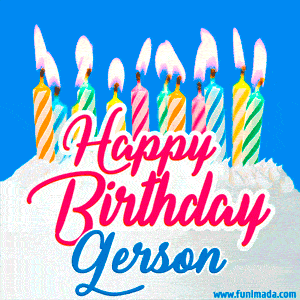 Happy Birthday GIF for Gerson with Birthday Cake and Lit Candles