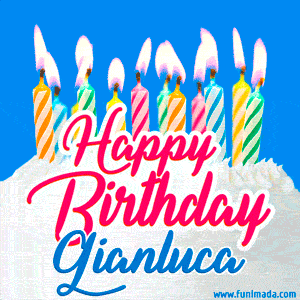 Happy Birthday GIF for Gianluca with Birthday Cake and Lit Candles