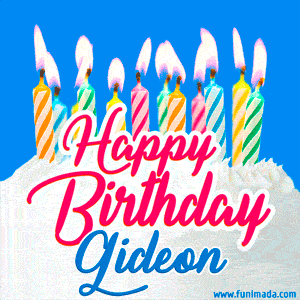 Happy Birthday GIF for Gideon with Birthday Cake and Lit Candles