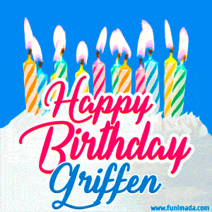 Happy Birthday GIF for Griffen with Birthday Cake and Lit Candles
